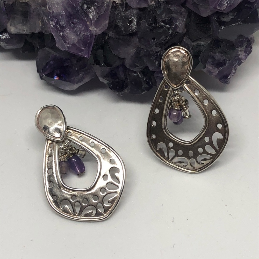 Silpada Designs Filigree Amethyst and Pearl Earrings